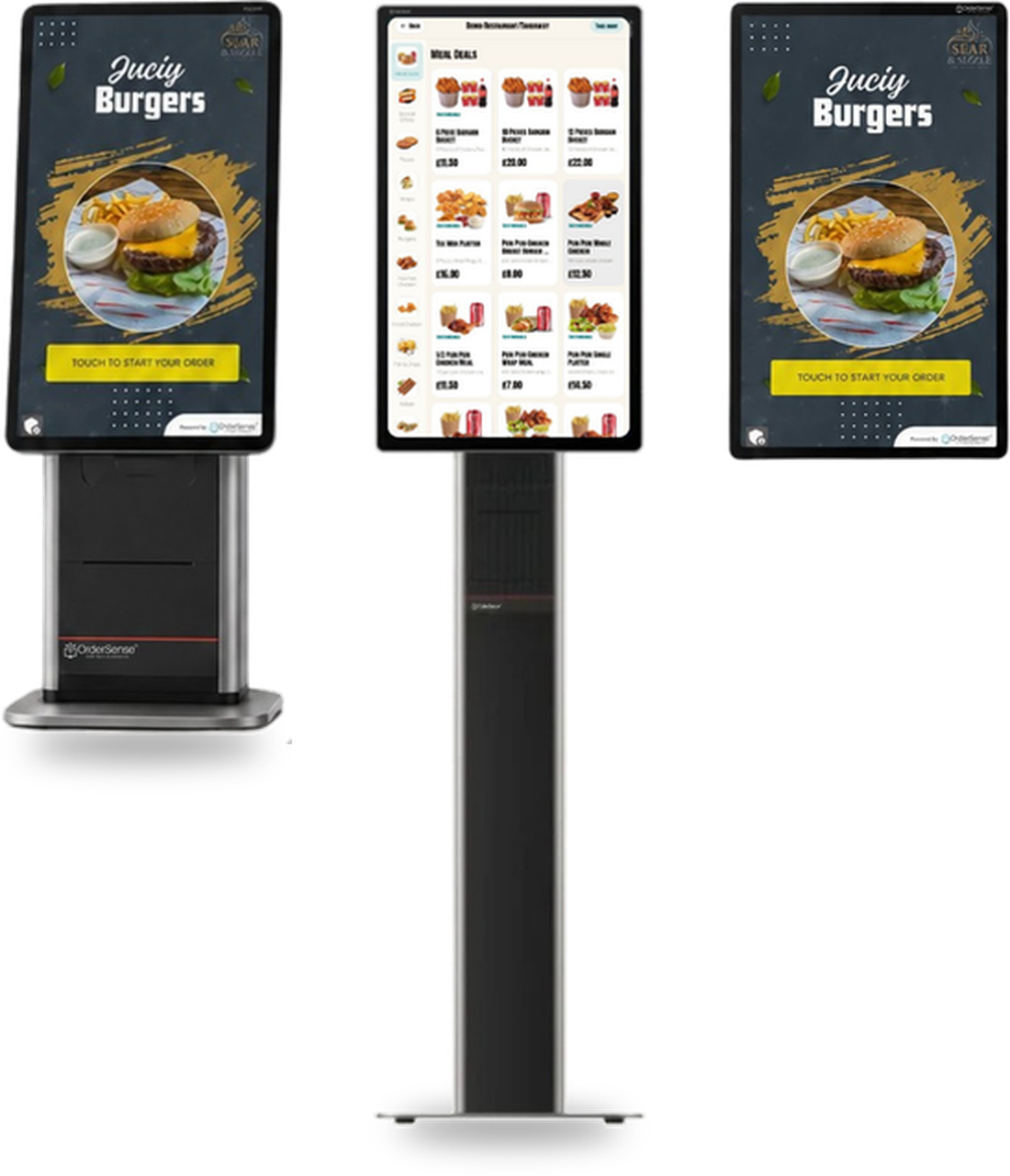 OrderSense® self-service kiosks — countertop, floor standing and wall mounted